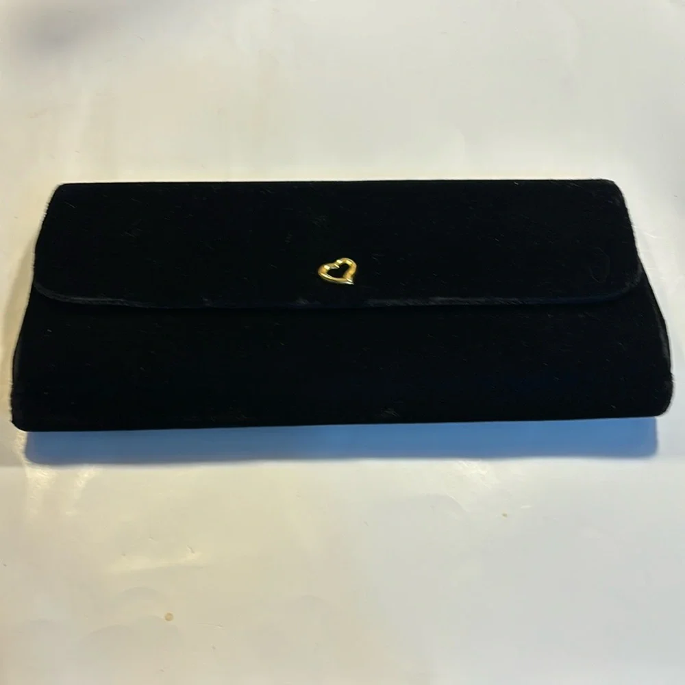 Victoria’s Secret black evening velour clutch black with gold and black inside